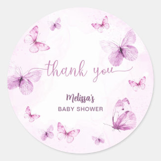 Sticker Rond Butterfly Baby Shower Thank You