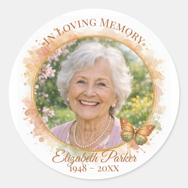 Sticker Rond Butterfly Celebration of Life Memorial Favor  (Devant)