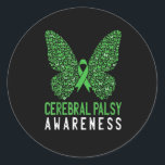 Sticker Rond Butterfly cerebral Palsy Awareness Green Ribbon<br><div class="desc">Butterfly cerebral Palsy Awareness Green Ribbon</div>