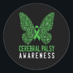 Sticker Rond Butterfly cerebral Palsy Awareness Green Ribbon<br><div class="desc">Butterfly cerebral Palsy Awareness Green Ribbon</div>