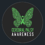 Sticker Rond Butterfly cerebral Palsy Awareness Green Ribbon<br><div class="desc">Butterfly cerebral Palsy Awareness Green Ribbon</div>