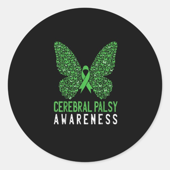 Sticker Rond Butterfly Cerebral Palsy Awareness Green Ribbon (Devant)