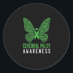 Sticker Rond Butterfly Cerebral Palsy Awareness Green Ribbon<br><div class="desc">Butterfly Cerebral Palsy Awareness Green Ribbon</div>