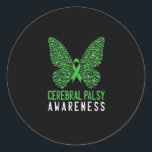 Sticker Rond Butterfly Cerebral Palsy Awareness Green Ribbon<br><div class="desc">Butterfly Cerebral Palsy Awareness Green Ribbon</div>