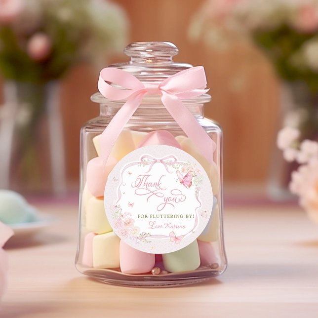 Sticker Rond Butterfly Floral Thank You Fluttering By  (Créateur téléchargé)