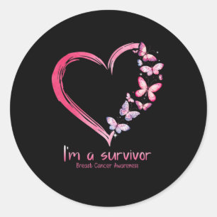 Sticker Rond Butterfly Heart I'm A Survivor Breast Cancer Aware