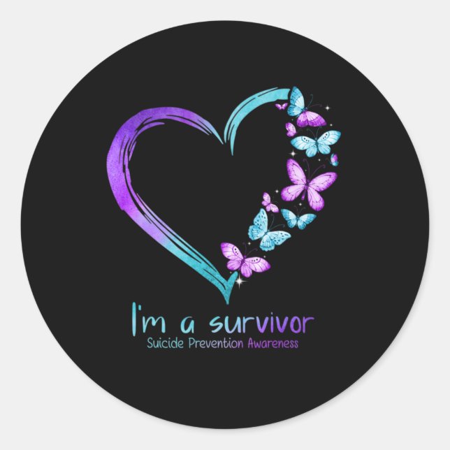 Sticker Rond Butterfly Heart Im A Survivor Suicide Prevention  (Devant)
