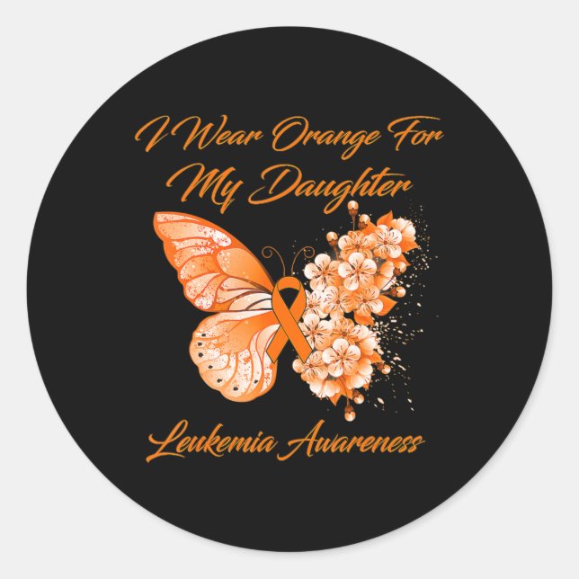 Sticker Rond Butterfly I Wear Orange For My Daughter Leukemia A (Devant)