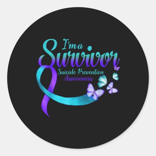 Sticker Rond Butterfly Im A Survivor Suicide Prevention Awarene (Devant)