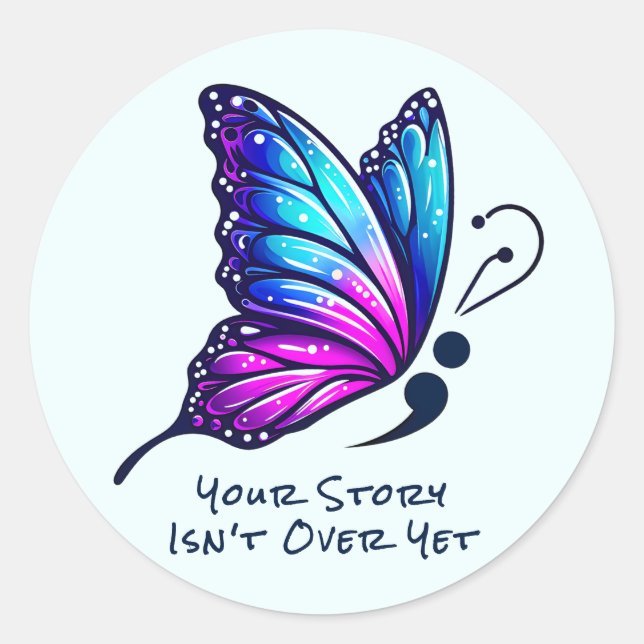 Sticker Rond Butterfly Semicolon Your Story Suicide Awareness  (Devant)