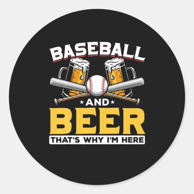 Sticker Rond Buveur de bière Baseball Humour de bière Anniversa (Devant)