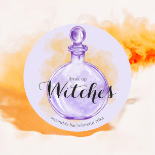 Sticker Rond Buvez la Potion d'aquarelle violette des Sorcières