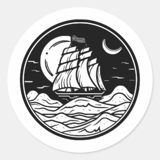 Sticker Rond BW minimaliste conception nautique