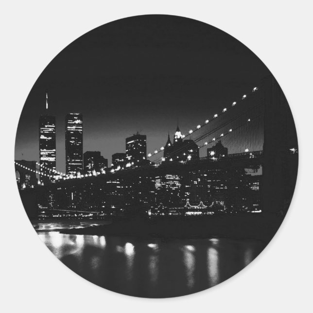 Sticker Rond BW New York City la nuit (Devant)