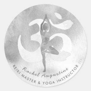 Sticker Rond BW Yoga Instructeur Méditation Pose Om Adresse des
