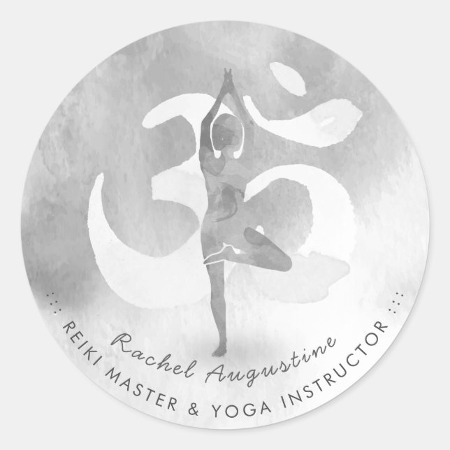 Sticker Rond BW Yoga Instructeur Méditation Pose Om Adresse des (Devant)