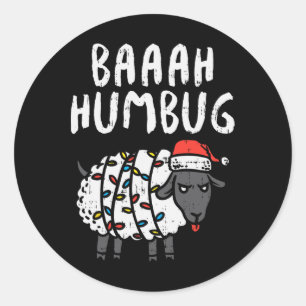 Sticker Rond Byaah Humbug Sheep Xmas Lumières Amusant anti Noël