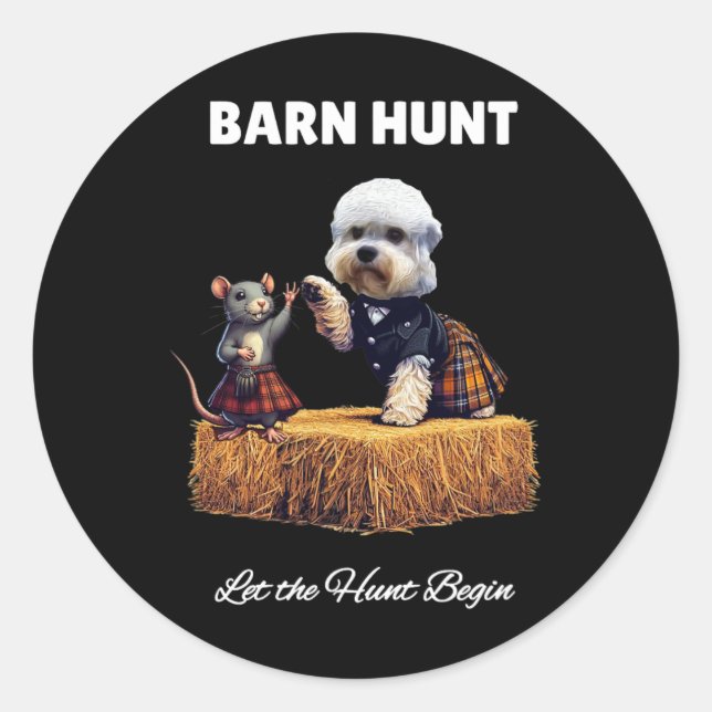 Sticker Rond Byrn Hunt Lover - Jote Rat Et Dandie Dinmont Dog (Devant)