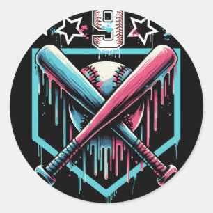 Sticker Rond Bysebyll Drip 9e Anniversaire Garçons Numéro 9 Jeu