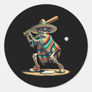 Sticker Rond Bysebyll Skeleton Mexicain Sombrero Cinco De Mayo