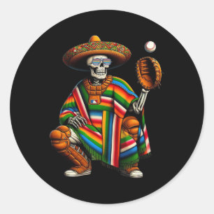 Sticker Rond Bysebyll Skeleton Mexicain Sombrero Cinco De Mayo