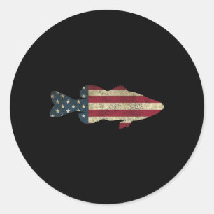 Sticker Rond Byss Fishing Drapeau Américain Vintage Angle Patri