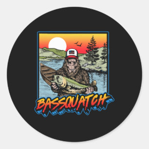 Sticker Rond Byssquatch ! Drôle de pêche Byss Sasquatch Rétro 8