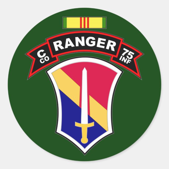 Sticker Rond C Co, 75e régiment d'infanterie - Rangers, Vietnam (Devant)