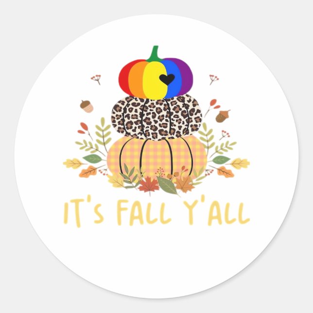 Sticker Rond C’est Fall Y’all LGBTQ Pride Citrouille Creative C (Devant)
