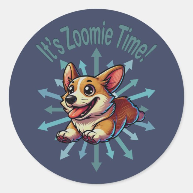 Sticker Rond C’est Zoomie Time Corgi (Devant)