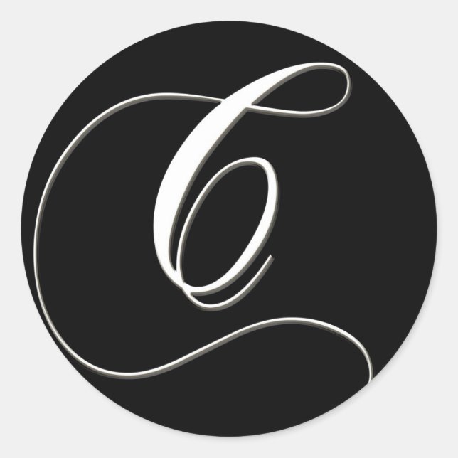 Sticker Rond C monogramme - élégant noir et blanc (Devant)
