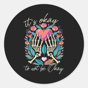 Sticker Rond Ça Ne Va Pas - Squelette Mains Avec Coeur