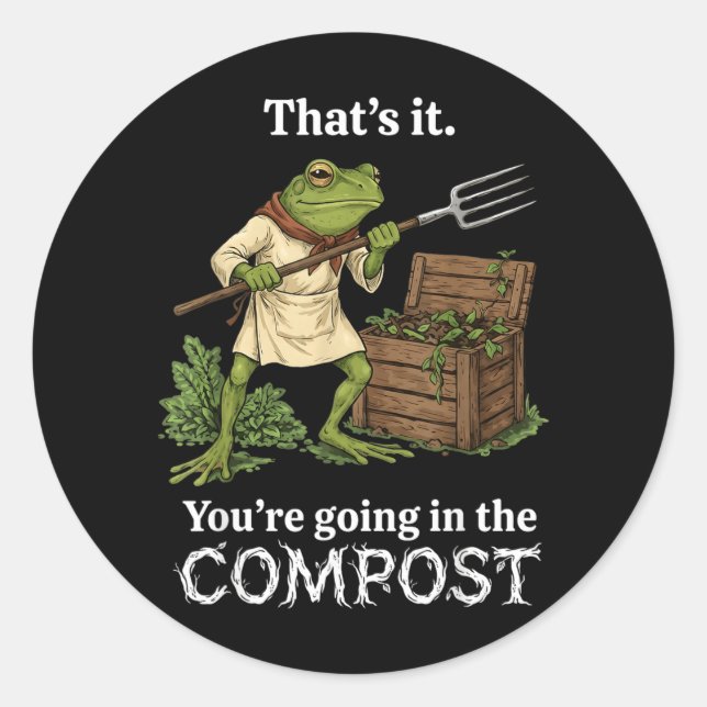Sticker Rond Ça va dans le compost Frog Jardinage Drôle (Devant)