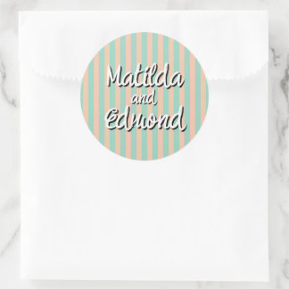 Sticker Rond Cabana Rayure Pêche et Vert Prépa Rayure Mariage