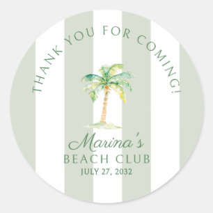 Sticker Rond Cabane Verte Rayures Palm Beach Club Merci
