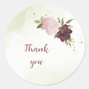 Sticker Rond cabernet rose fleurs verdure mariage