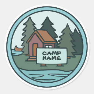 Sticker Rond cabine de l'île du camp d'été pour les jeunes avec