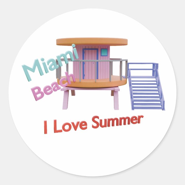 Sticker Rond Cabine de plage de Miami (Devant)