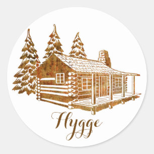 Sticker Rond Cabine de rondin confortable - Hygge ou votre