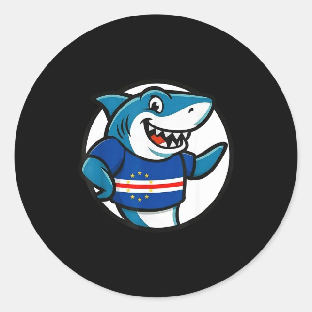 Sticker Rond Cabo Verde Flag Shark Funny Cabo Verdean  (Devant)