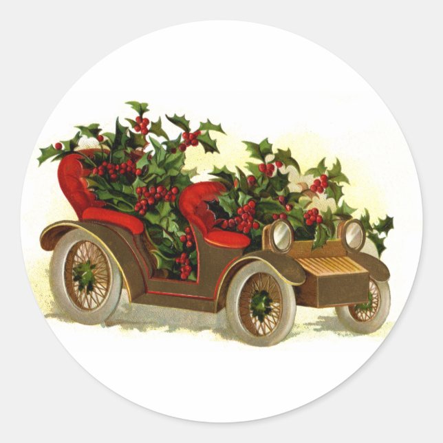Sticker Rond Cabriolet Rempli De Noël Vintage Holly (Devant)