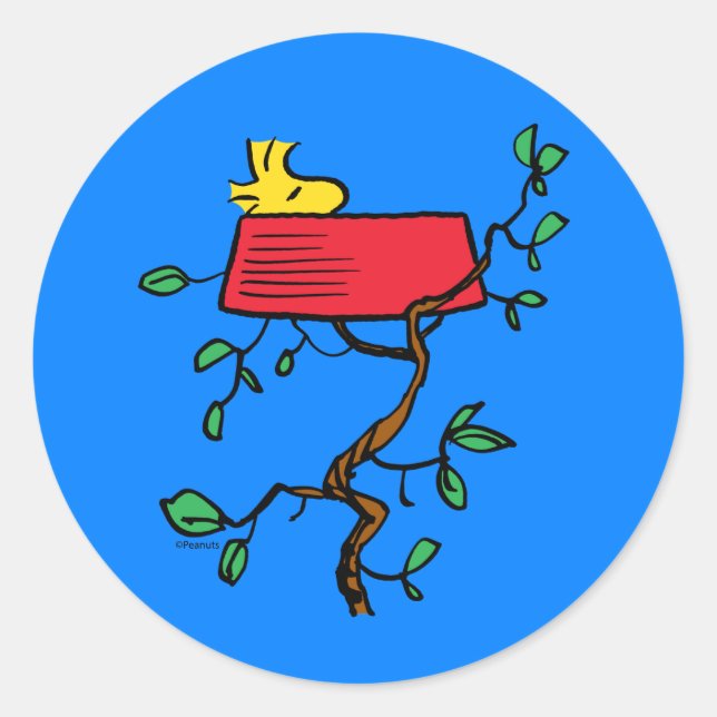 Sticker Rond cacahuètes | Bois en sieste dans le plat de Snoopy (Devant)