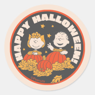 Sticker Rond cacahuètes   Happy Halloween Sally & Linus