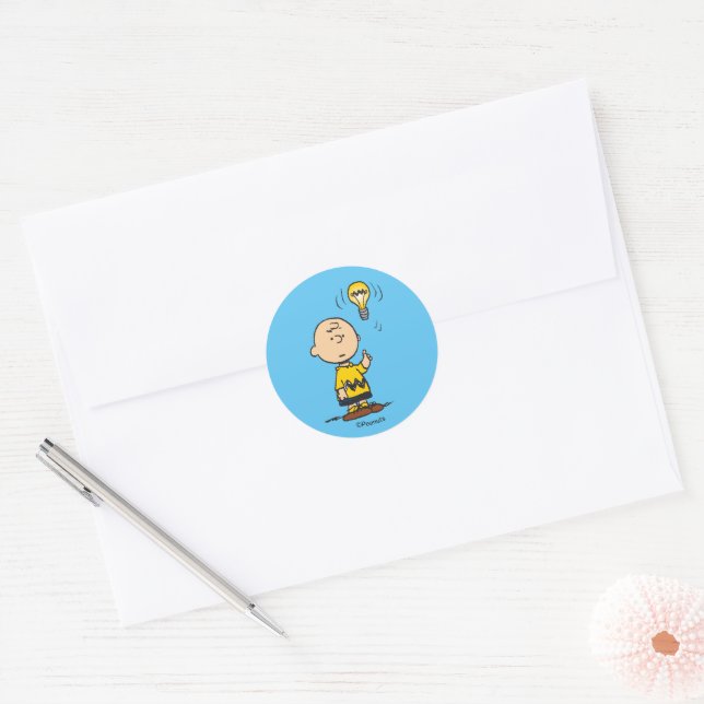 Sticker Rond cacahuètes | L'idée de l'ampoule de Charlie Brown (Enveloppe)
