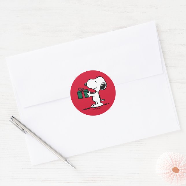 Sticker Rond cacahuètes | Snoopy Christmas Gift Giver (Enveloppe)