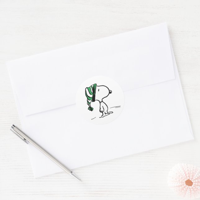 Sticker Rond cacahuètes | Snoopy Green Casquette de neige (Enveloppe)