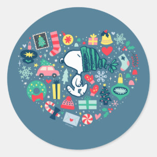 Sticker Rond cacahuètes   Snoopy Holiday Happiness Heart