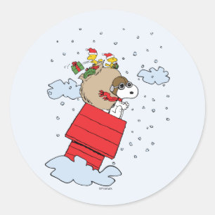 Sticker Rond cacahuètes   Snoopy l'As Volant à Noël