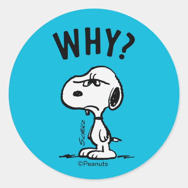 Sticker Rond cacahuètes | Snoopy Se Demande Pourquoi ? (Devant)