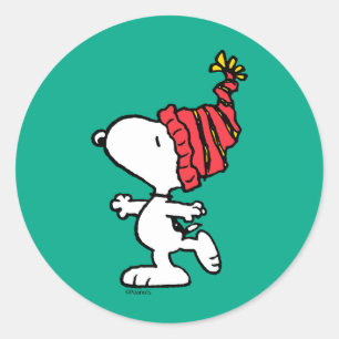 Sticker Rond cacahuètes   Snoopy Winter Beanie Casquette
